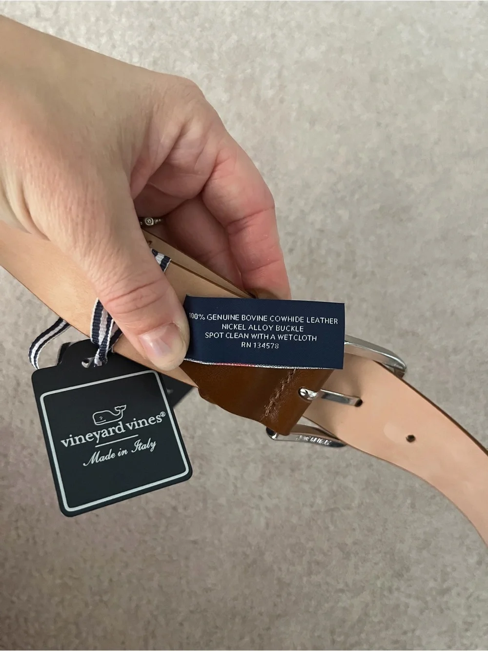 Vineyard Vines Men's Tan Suede and Leather Belt with Silver Buckle